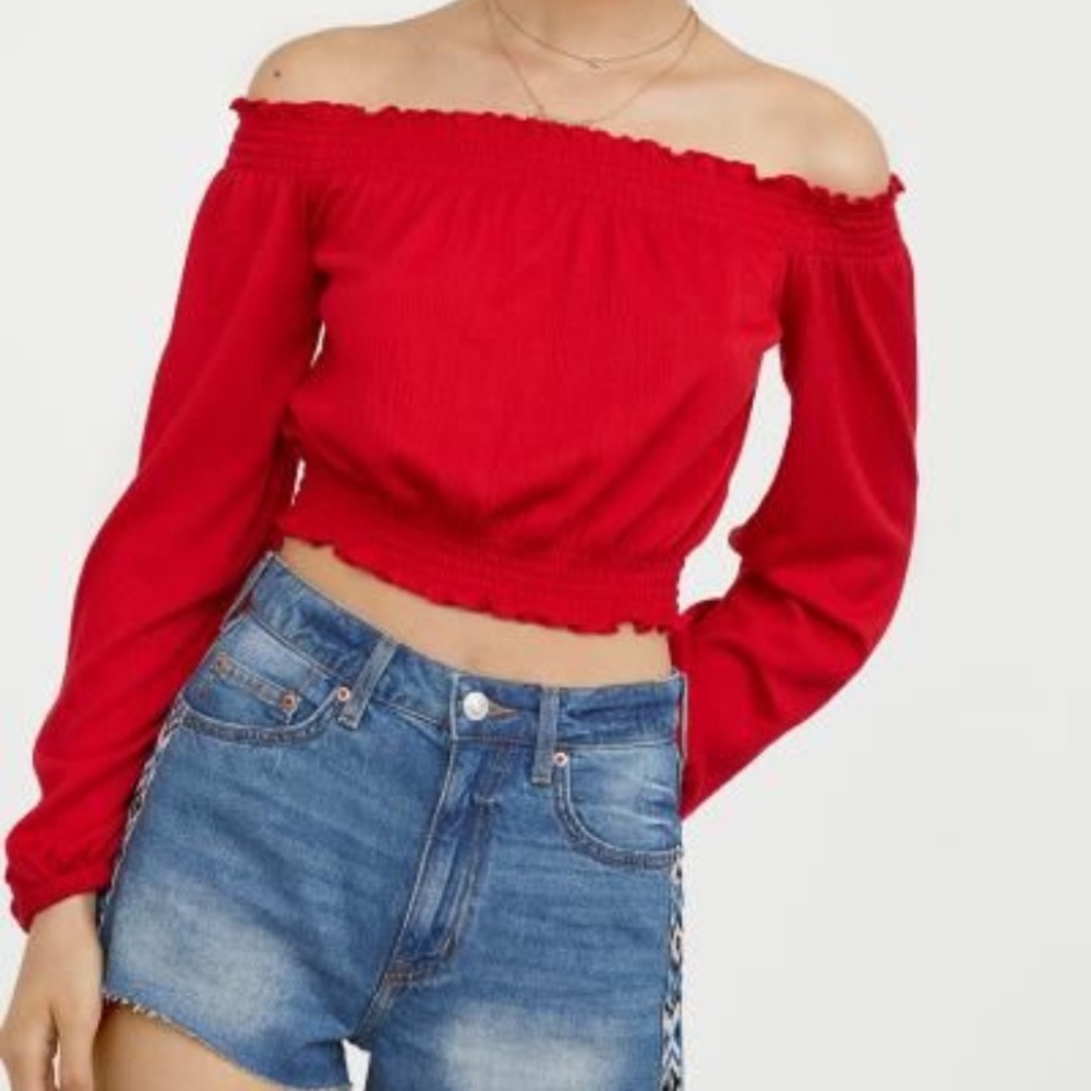 Cute long sleeve off shoulder crop top